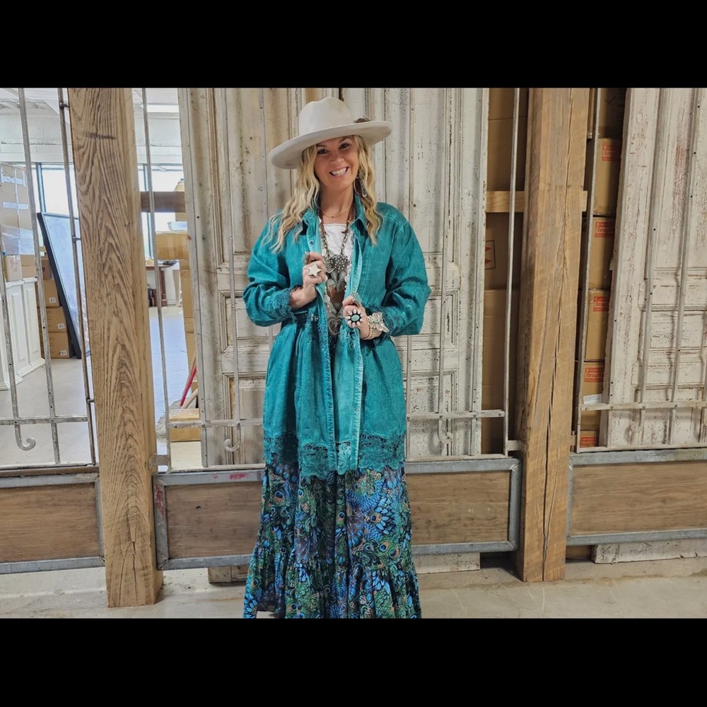 Vintage emerald lace jacket or long shirt by A Rare Bird